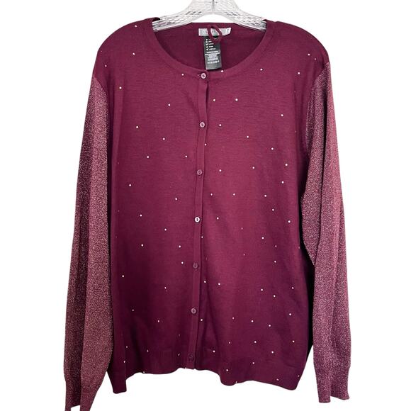 Eiger Weger Sweaters - Eiger Weger Burgundy Gold Polka Dot Cardigan - Plus 3X